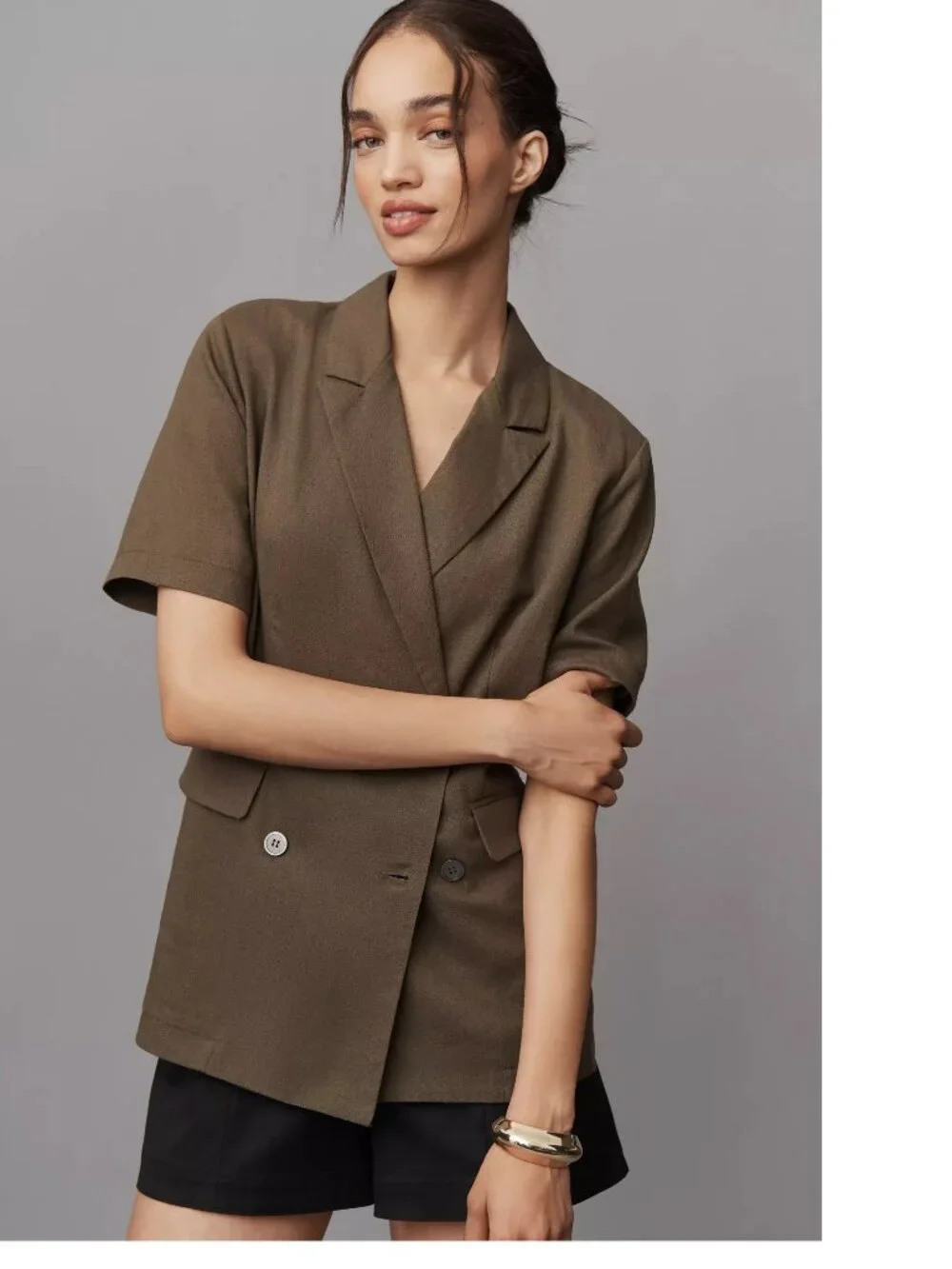 Anthropologie Dolan Left Coast Short-Sleeve Linen Blend Blazer green color XL